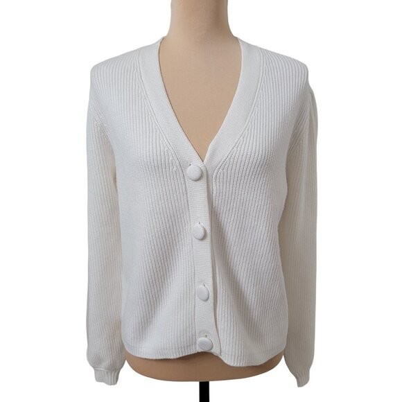 T Tahari Size L Off-White Pleated Blouson Sleeve Cardigan, Exc., Like New Cond. - Picture 1 of 13